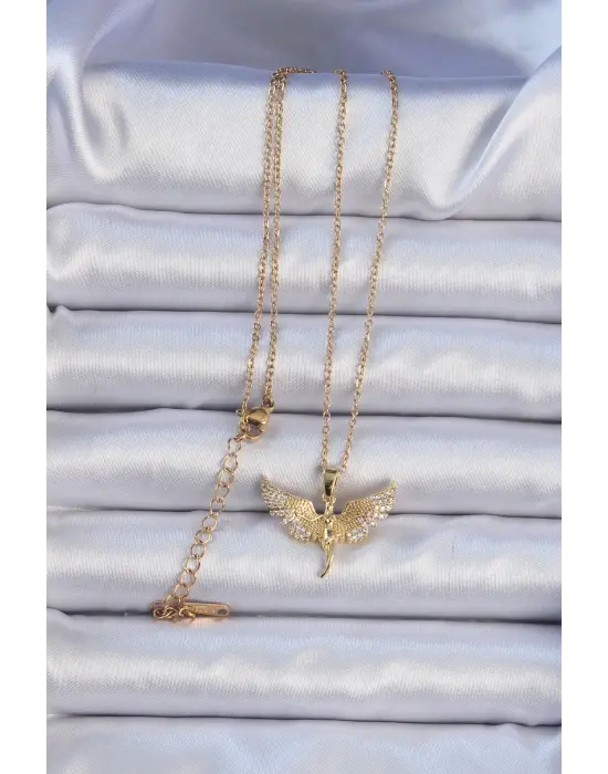  Zincir Altın  Zirkon Taşlı Mikail Meleği Çelik Kolye