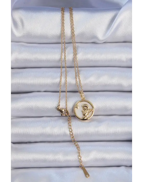  Zincir Altın  Zirkon Taşlı Mineli Melek Çelik Kolye