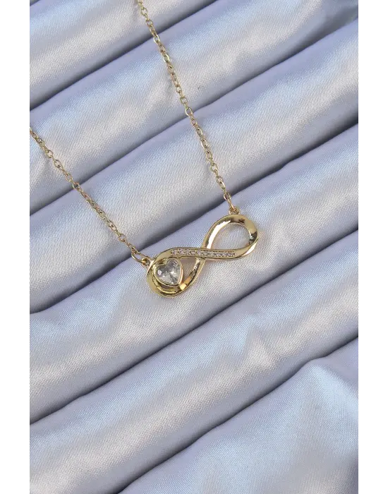  Zincir Altın  Zirkon Taşlı Minimal Kalp Figür Sonsuzluk Çelik Kolye