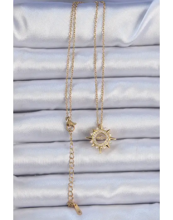  Zincir Altın  Zirkon Taşlı Parlayan Yıldız Çelik Kolye