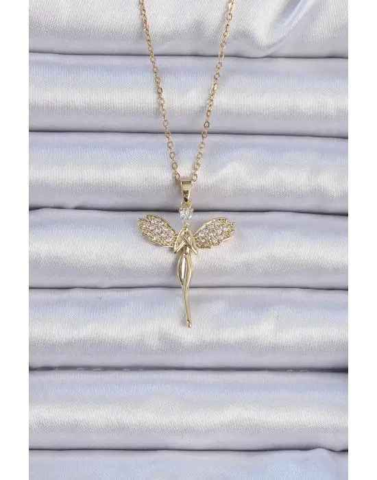  Zincir Altın  Zirkon Taşlı Peri Çelik Kolye