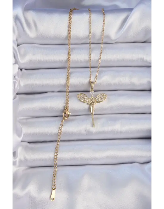  Zincir Altın  Zirkon Taşlı Peri Çelik Kolye