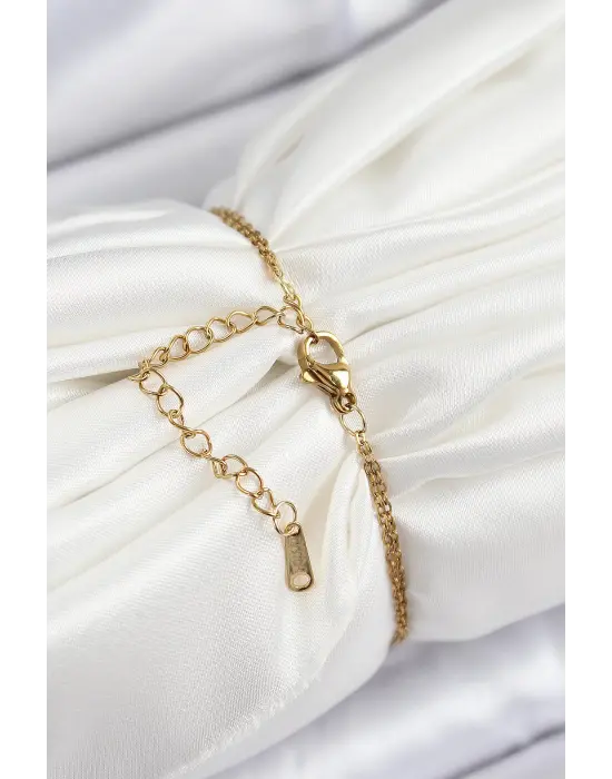 316L Çelik Zincir Beyaz Mineli Sanatsal Portre İnci Detaylı Lale Model Gold Renk Kadın Bileklik