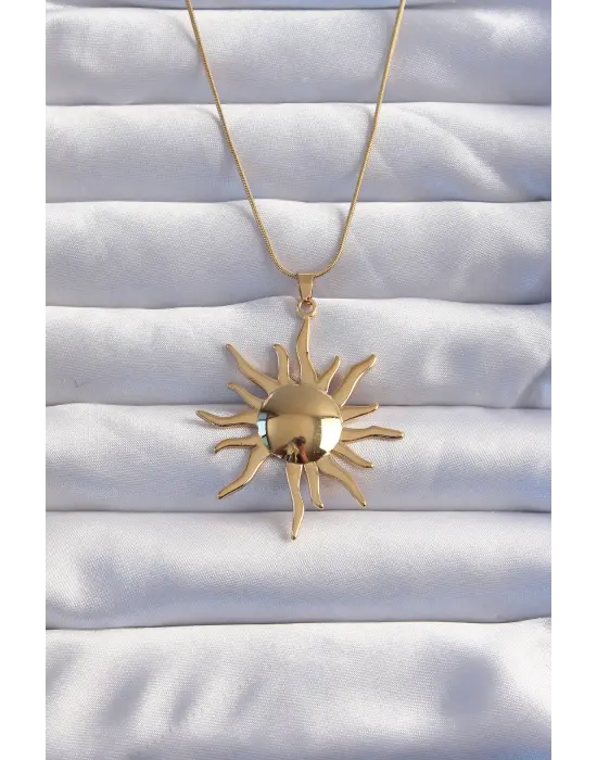  Zincir Altın  Ayna Model Güneş Çelik Kolye