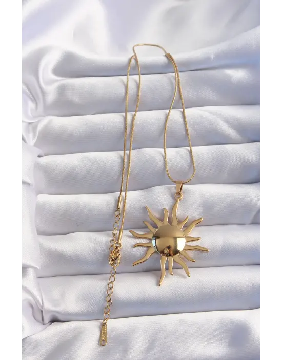  Zincir Altın  Ayna Model Güneş Çelik Kolye