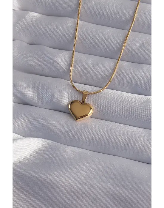  Zincir Altın  Ayna Plaka Kalp Çelik Kolye