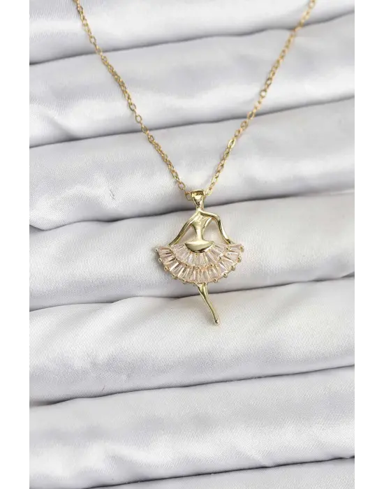 316L Çelik Zincir Gold Renk Balerin Model Kadın Kolye