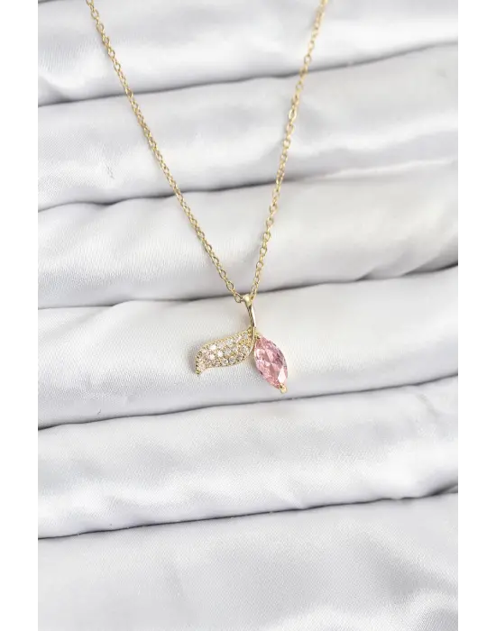 316L Çelik Zincir Gold Renk Balık Kuyruğu Model Zirkon Taşlı Kadın Kolye