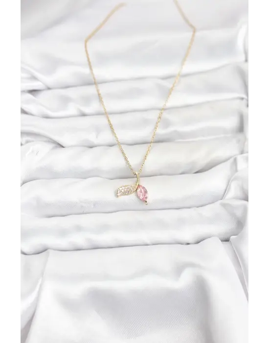 316L Çelik Zincir Gold Renk Balık Kuyruğu Model Zirkon Taşlı Kadın Kolye