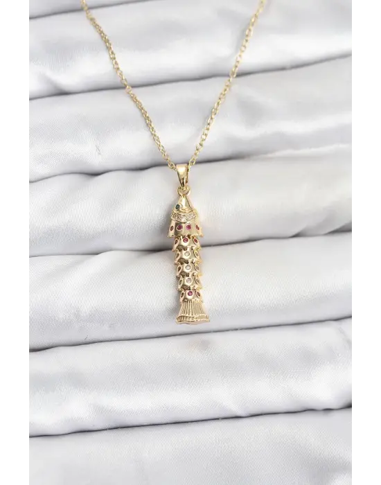 316L Çelik Zincir Gold Renk Balık Model Zirkon Taşlı Kadın Kolye