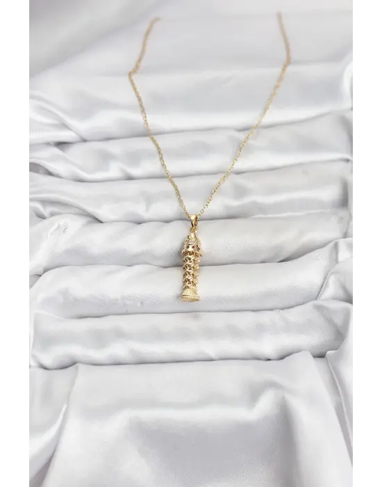 316L Çelik Zincir Gold Renk Balık Model Zirkon Taşlı Kadın Kolye