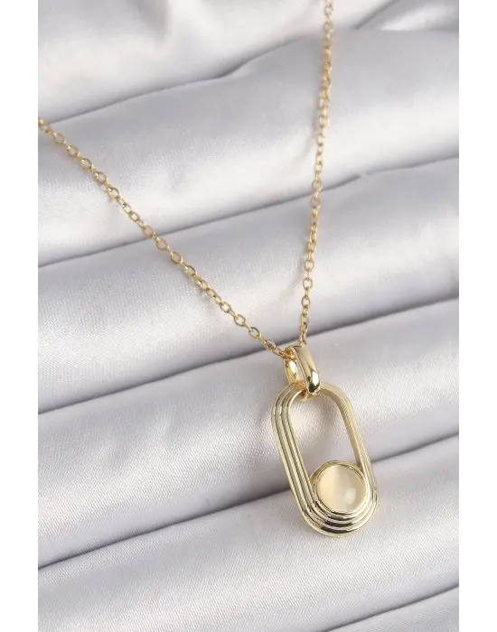  Zincir Altın  Beyaz Kedi Göz Model  Çelik Kolye