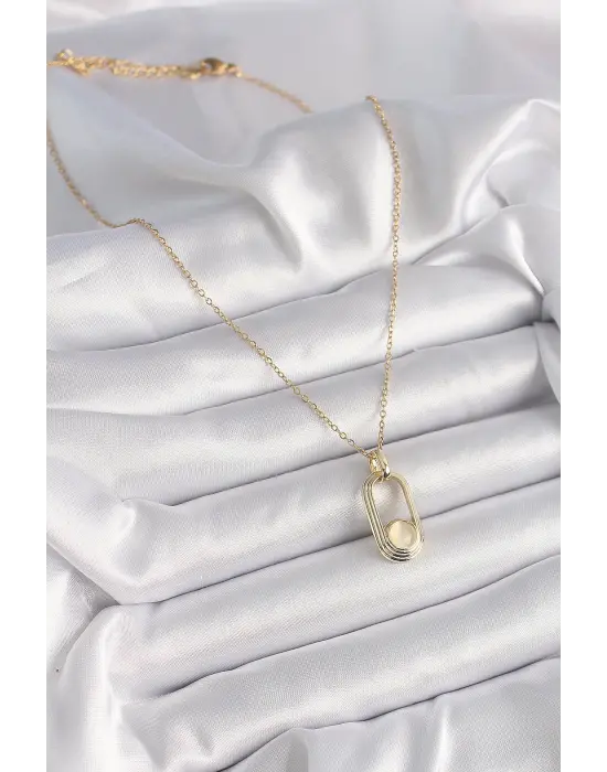  Zincir Altın  Beyaz Kedi Göz Model  Çelik Kolye