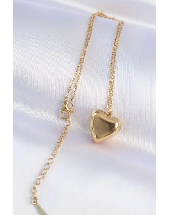  Zincir Altın  Bubble Kalp Çelik Kolye