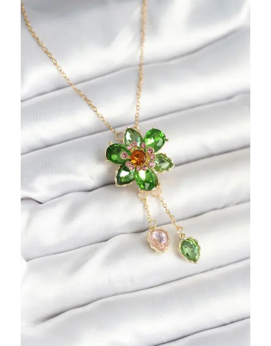 316L Çelik Zincir Gold Renk Çiçek Model Sallantılı Kadın Kolye