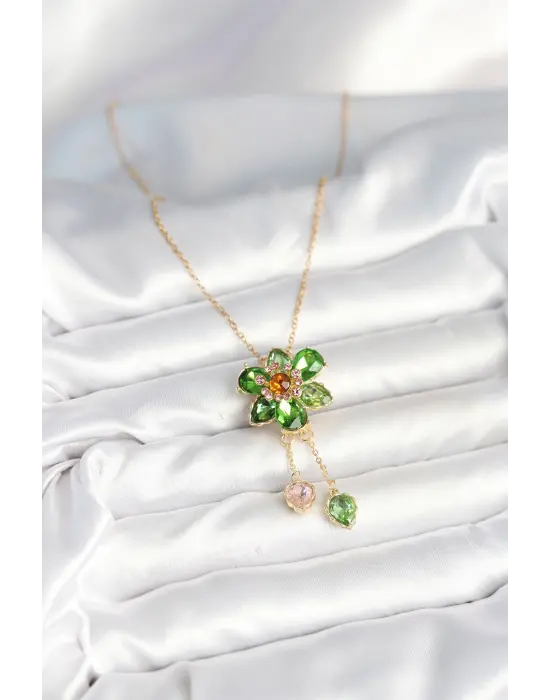 316L Çelik Zincir Gold Renk Çiçek Model Sallantılı Kadın Kolye