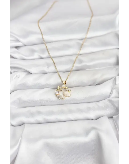 316L Çelik Zincir Gold Renk Deniz Tema Model Zirkon Taşlı Kadın Kolye