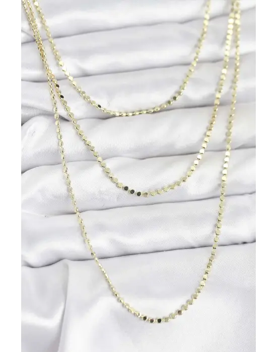 316L Çelik Zincir Gold Renk Ezme Zincir Model 3lü Kadın Kolye