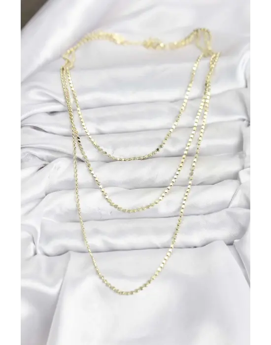 316L Çelik Zincir Gold Renk Ezme Zincir Model 3lü Kadın Kolye