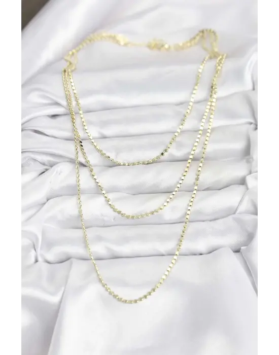 316L Çelik Zincir Gold Renk Ezme Zincir Model 3lü Kadın Kolye