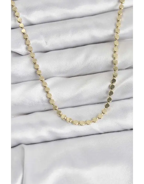 316L Çelik Zincir Gold Renk Ezme Zincir Model 65 cm Kadın Kolye