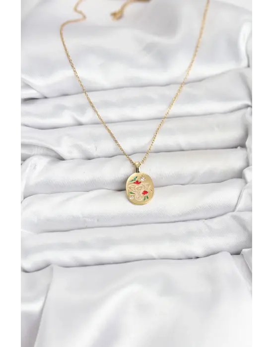 316L Çelik Zincir Gold Renk Fil Figürlü Kadın Kolye