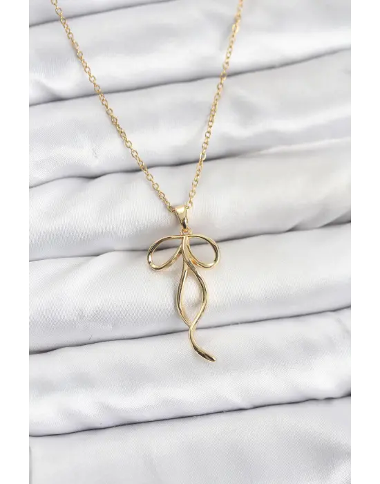 316L Çelik Zincir Gold Renk Fiyonk Model Kadın Kolye