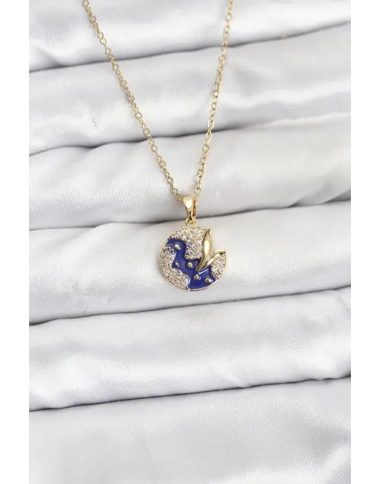 316L Çelik Zincir Gold Renk Gece Model Zirkon Taşlı Kadın Kolye