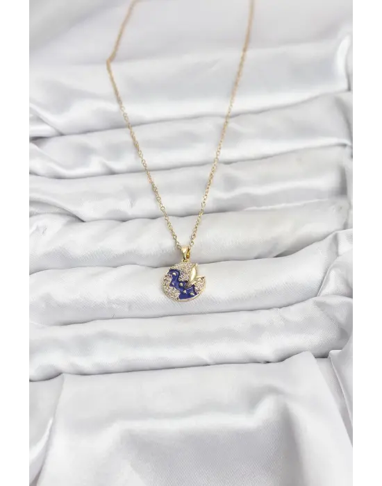 316L Çelik Zincir Gold Renk Gece Model Zirkon Taşlı Kadın Kolye