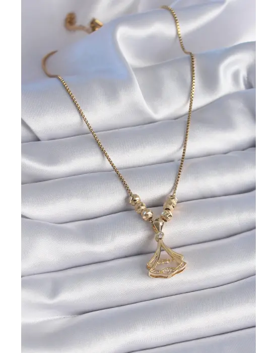  Zincir Altın  Gingko Yaprağı Model Zirkon Taşlı  Çelik Kolye