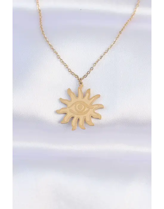  Zincir Altın  Göz Güneşi Tasarımlı Çelik Kolye