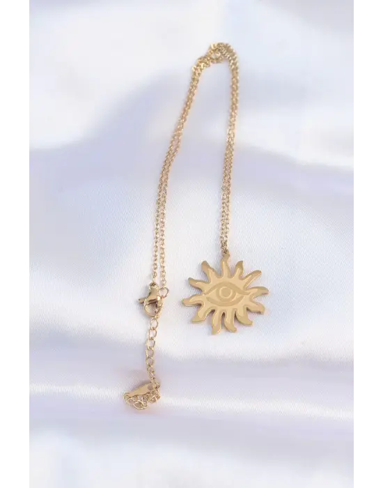  Zincir Altın  Göz Güneşi Tasarımlı Çelik Kolye