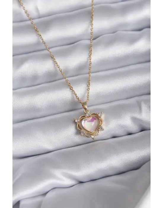  Zincir Altın  Kalp  Çelik Kolye