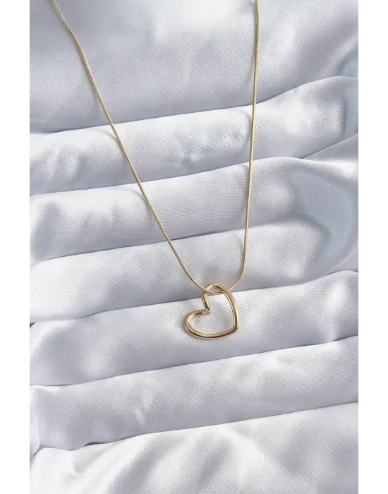  Zincir Altın  Kalp Model  Çelik Kolye