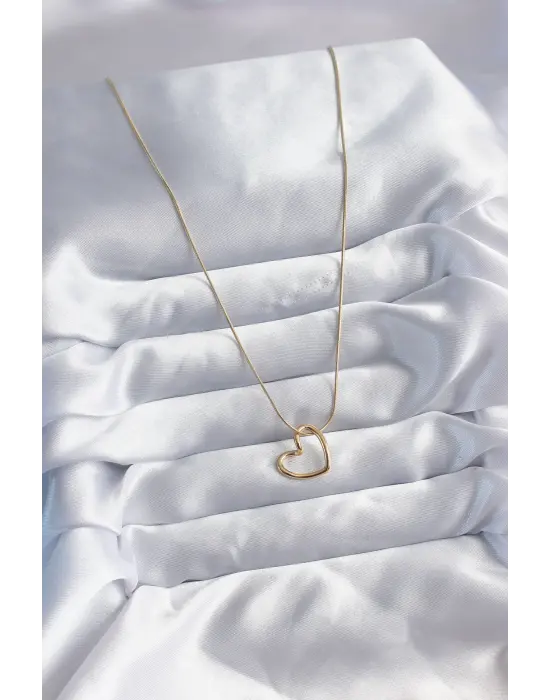  Zincir Altın  Kalp Model  Çelik Kolye