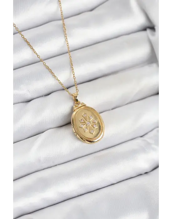 316L Çelik Zincir Gold Renk Kapaklı Açılabilir Model Kadın Kolye