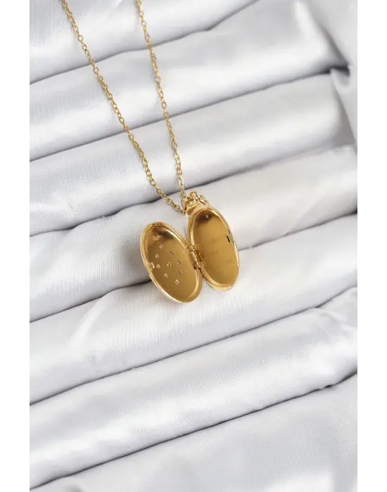 316L Çelik Zincir Gold Renk Kapaklı Açılabilir Model Kadın Kolye