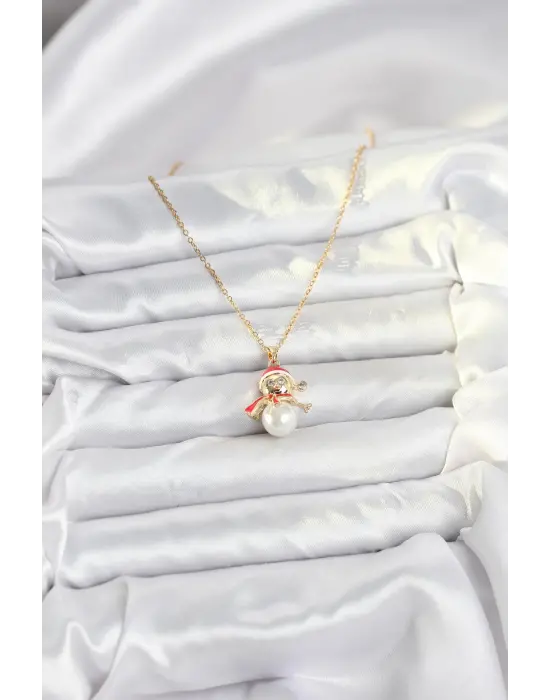 316L Çelik Zincir Gold Renk Kardan Adam Model Yılbaşı Temalı Kadın Kolye