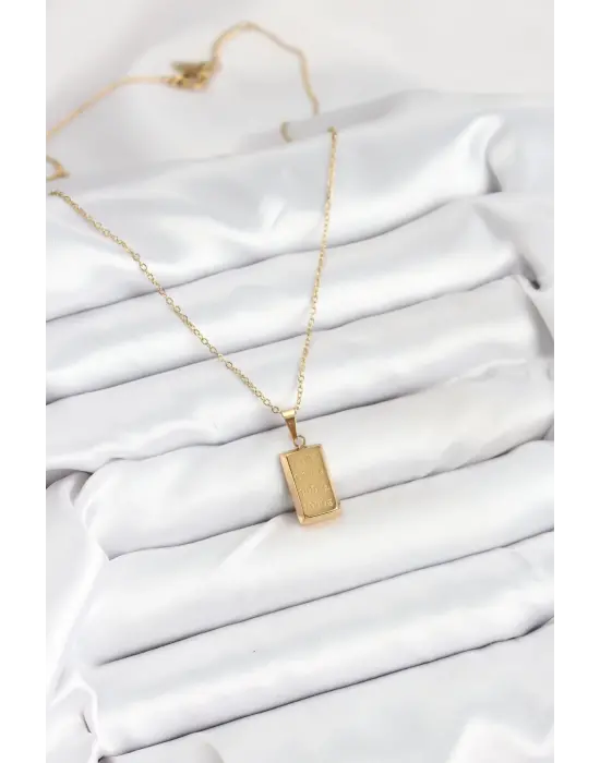 316L Çelik Zincir Gold Renk Külçe Altın Model Kadın Kolye