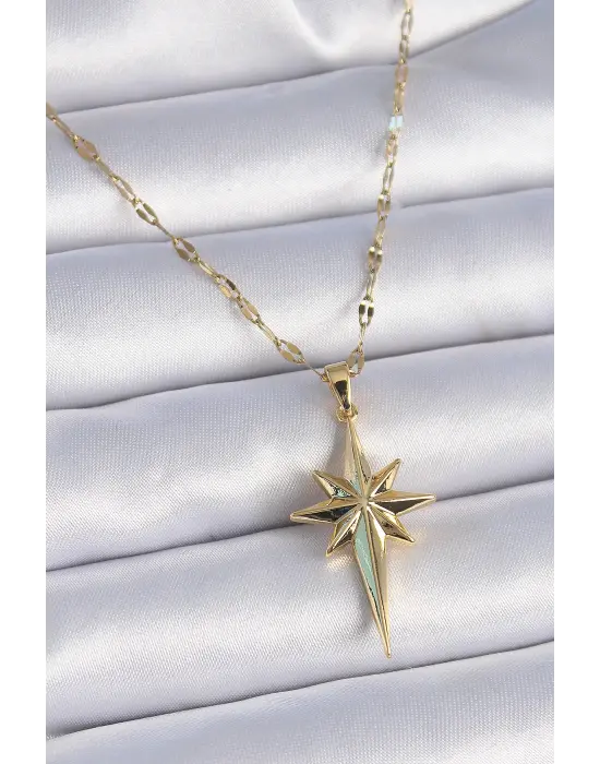  Zincir Altın  Kutup Yıldız Model  Çelik Kolye