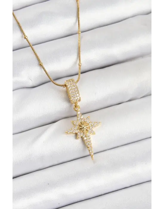 316L Çelik Zincir Gold Renk Kutup Yıldızı Kadın Kolye