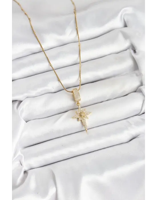 316L Çelik Zincir Gold Renk Kutup Yıldızı Kadın Kolye