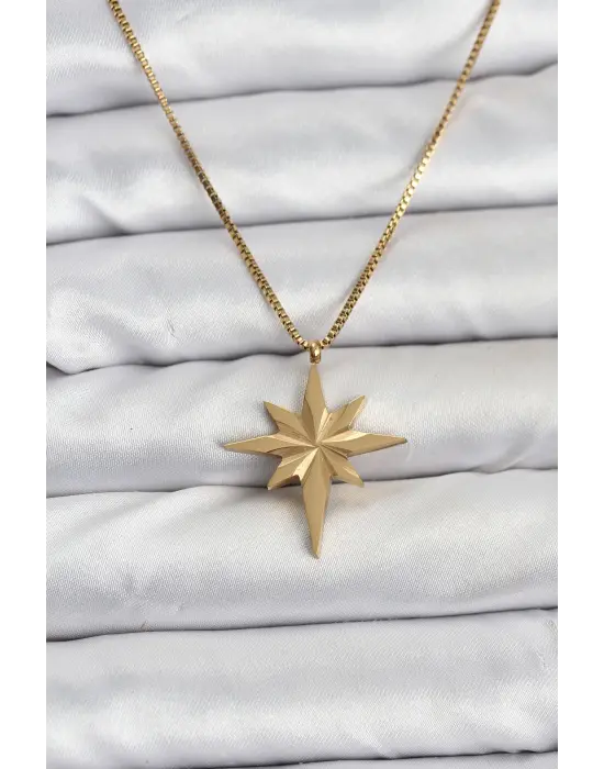 316L Çelik Zincir Gold Renk Kutup Yıldızı Model 60 cm Zincir Kadın Kolye