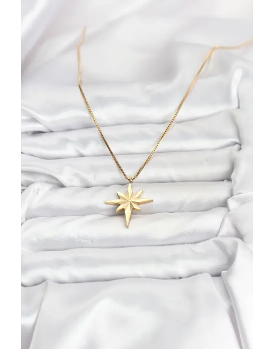 316L Çelik Zincir Gold Renk Kutup Yıldızı Model 60 cm Zincir Kadın Kolye