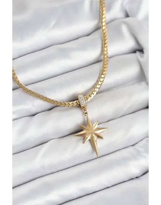 316L Çelik Zincir Gold Renk Kutup Yıldızı Model Kadın Kolye