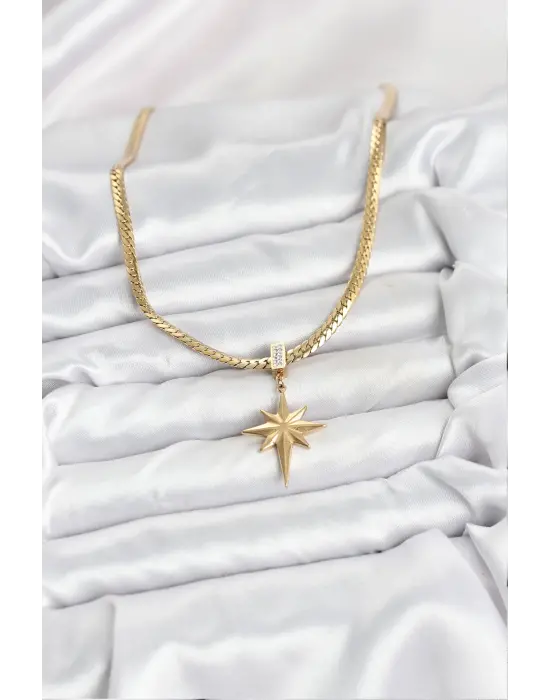 316L Çelik Zincir Gold Renk Kutup Yıldızı Model Kadın Kolye
