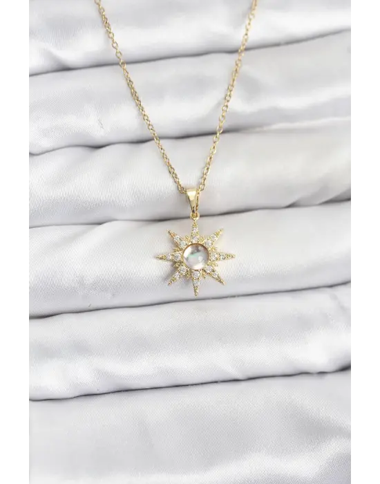 316L Çelik Zincir Gold Renk Kutup Yıldızı Model Zirkon Taşlı Kadın Kolye