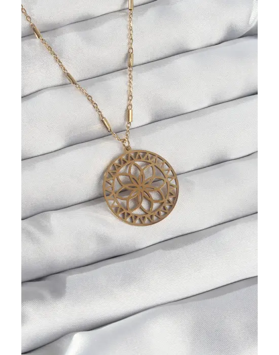  Zincir Altın  Lotus Model Çelik Kolye