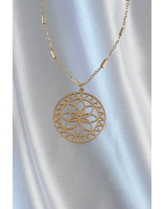  Zincir Altın  Lotus Model Çelik Kolye