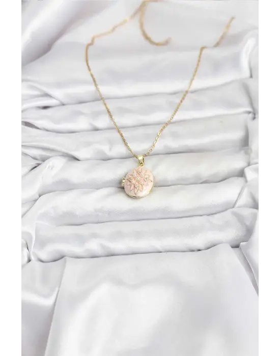 316L Çelik Zincir Gold Renk Mineli Lotus Model Açılabilir Kadın Kolye